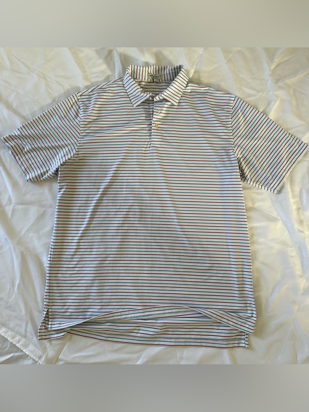 Peter Millar White Polo with Thin Multi-Color Stripes Summer Comfort